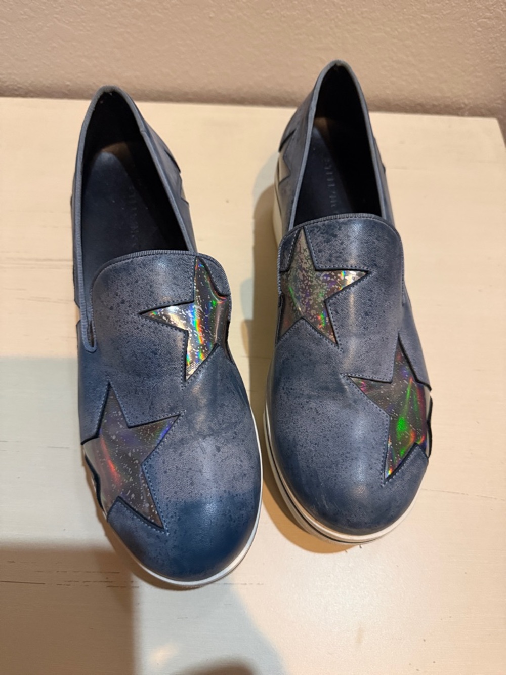 Stella McCartney Navy Slip-On Sneakers with Holographic Star Appliqués